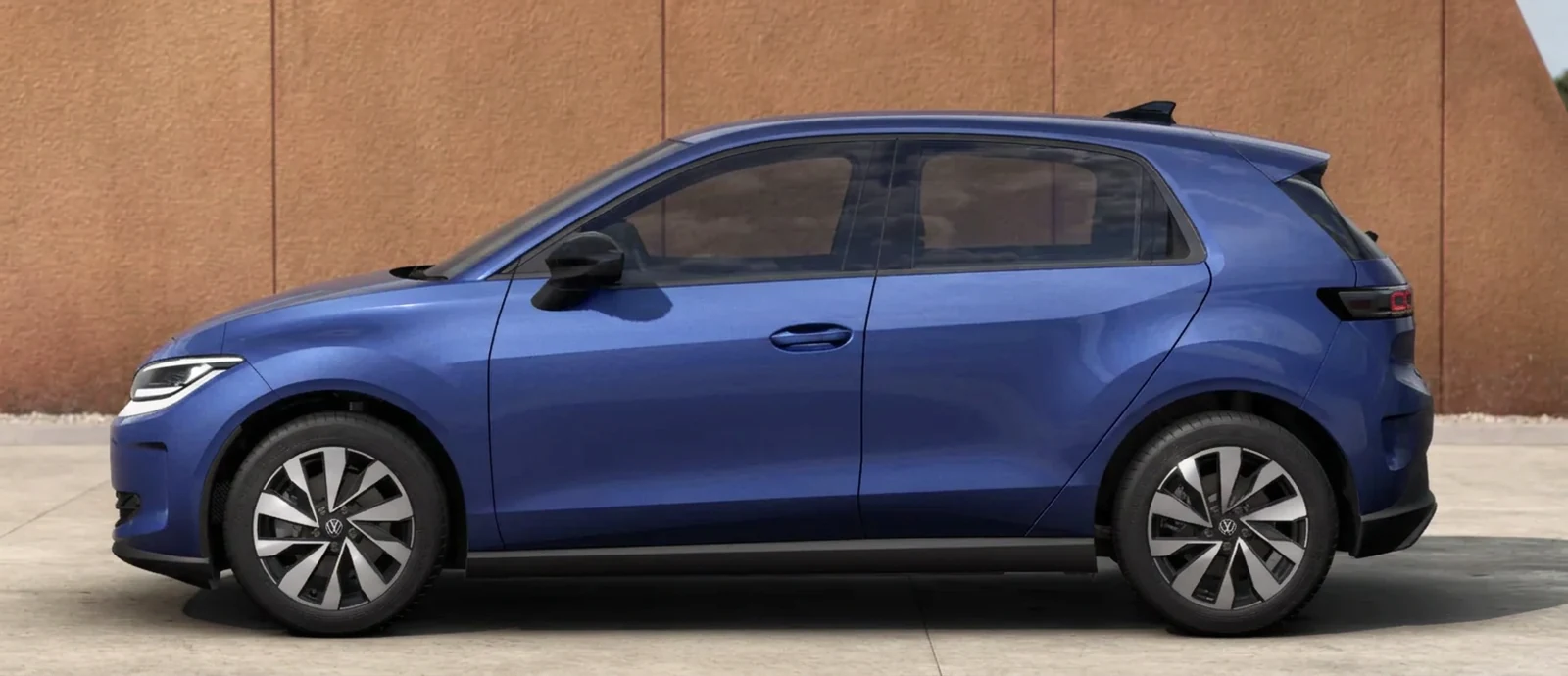 Side profile of the Volkswagen ID. Polo in a Celestial Blue metallic finish
