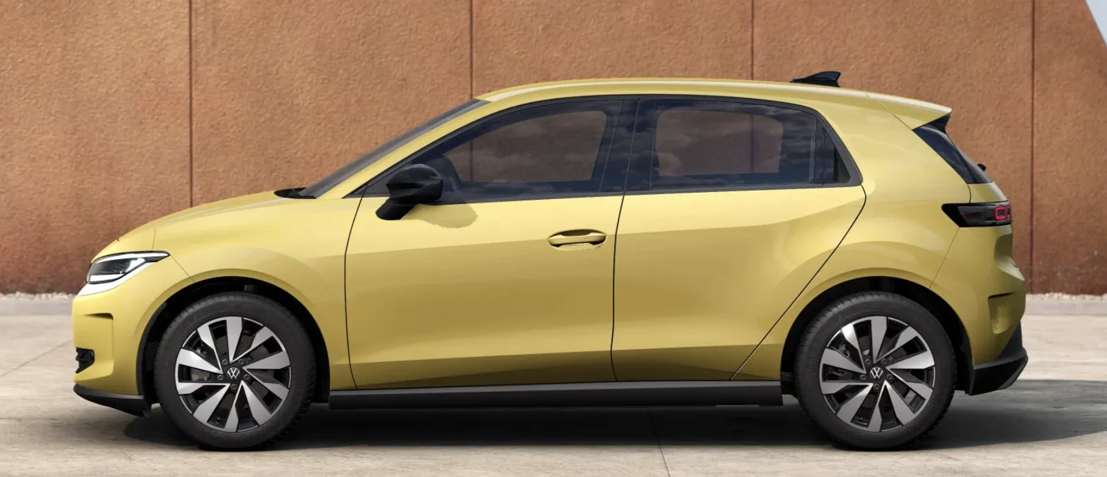 Side profile of the Volkswagen ID. Polo in a yellow solid finish