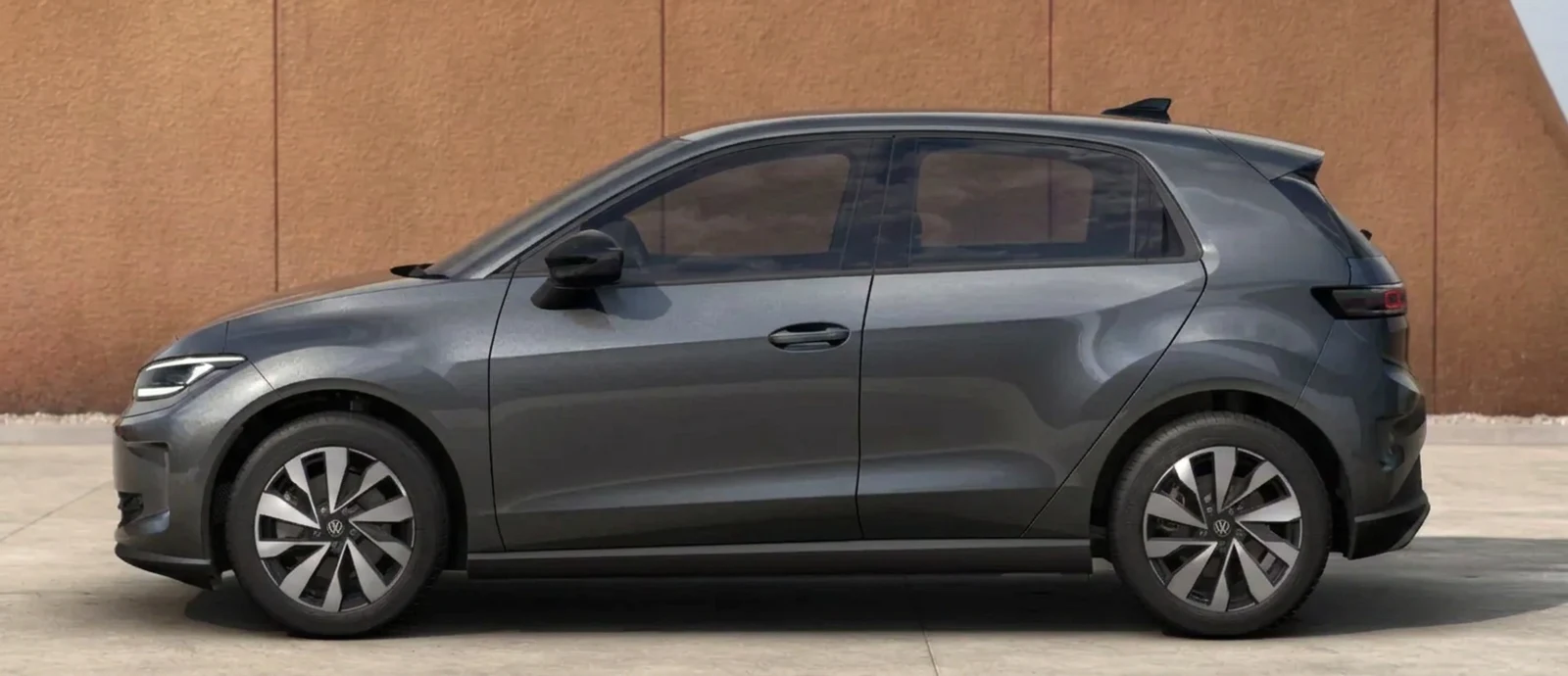 Side profile of the Volkswagen ID. Polo in a Magnetic Grey metallic finish