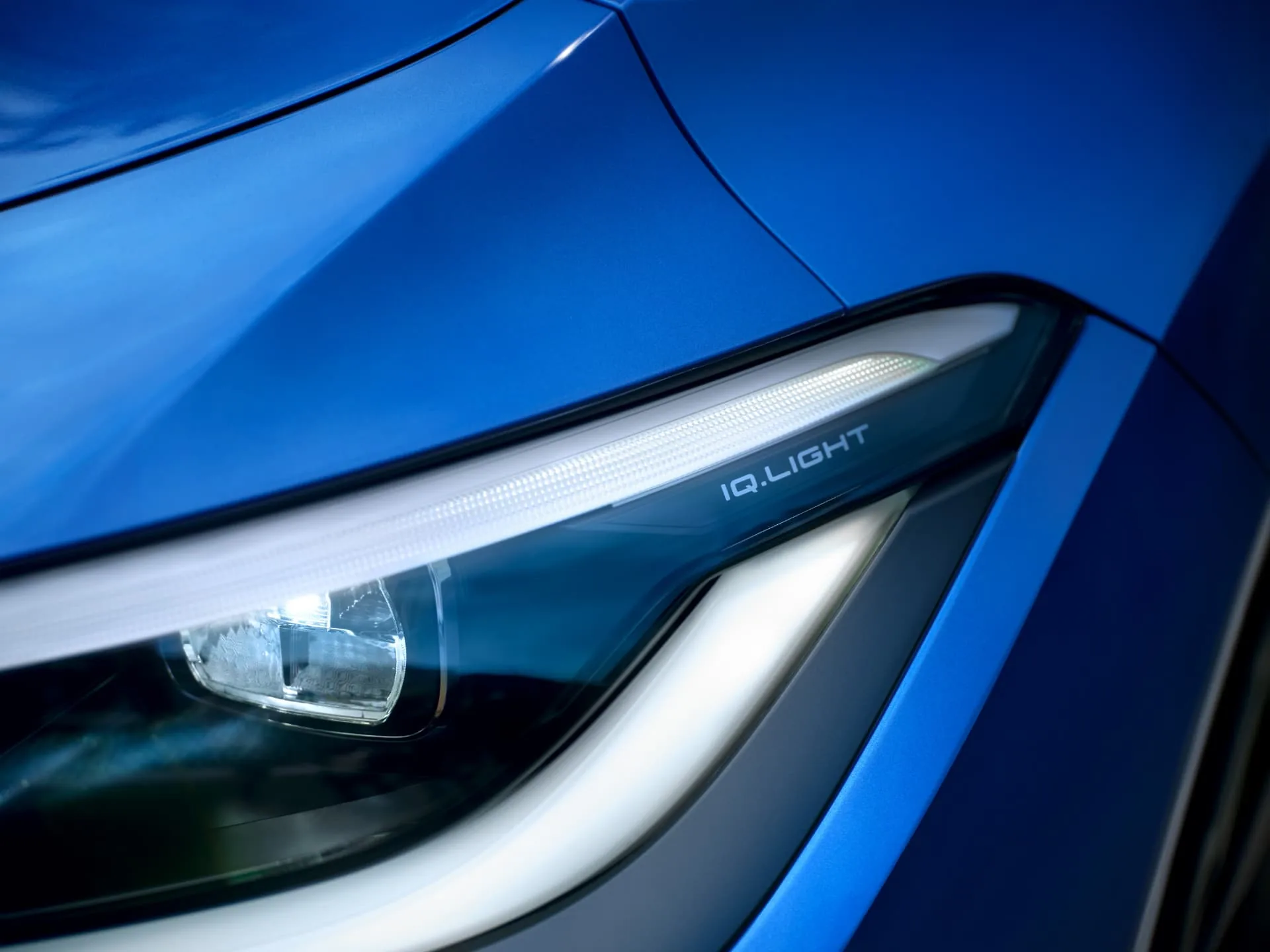 Close-up of the Volkswagen ID. Polo IQ.LIGHT LED headlight and illuminated light strip